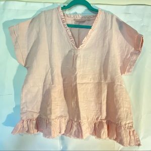 Soft Surrounding Pink Linen Peplum Top size Medium